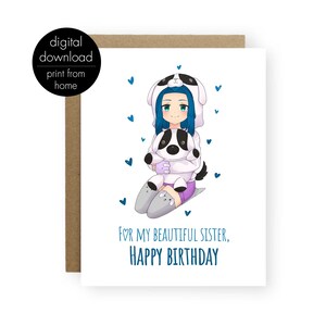Anime Birthday Day Card Sister, druckbare Geburtstagskarte für deine Schwester