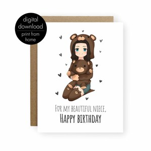 Carte de jour d'anniversaire anime nièce, carte de jour d'anniversaire imprimable pour votre ma nièce