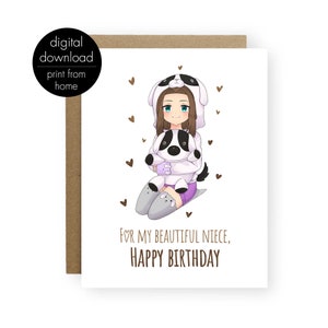 Carte de jour d'anniversaire anime nièce, carte d'anniversaire imprimable pour votre nièce