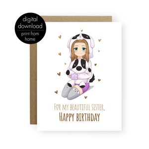 Anime Birthday Day Card Sister, druckbare Geburtstagskarte für deine Schwester