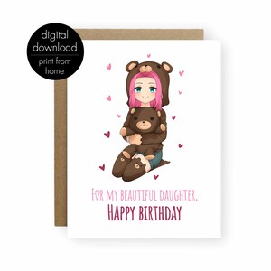 Anime Birthday Day Card Tochter, druckbare Geburtstagskarte für Ihre Tochter
