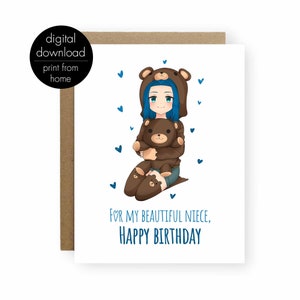 Anime Birthday Day Card Nichte, druckbare Geburtstagskarte für Ihre Nichte