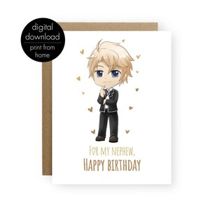 Carte de jour d'anniversaire anime neveu, carte de jour d'anniversaire imprimable pour votre neveu