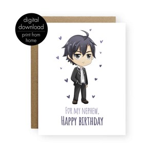 Carte de jour d'anniversaire anime neveu, carte de jour d'anniversaire imprimable pour votre neveu