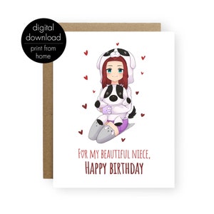 Carte de jour d'anniversaire anime nièce, carte d'anniversaire imprimable pour votre nièce