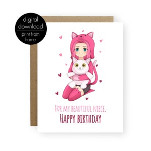 Carte de jour d'anniversaire anime nièce, carte d'anniversaire imprimable pour votre nièce