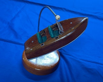 Adorno de barco de madera de caoba hecho a mano decorativo de barco clásico