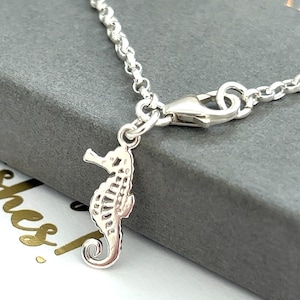 Sterling silver ankle chain with a sterling silver mini seahorse charm ladies gifts 925  - offer