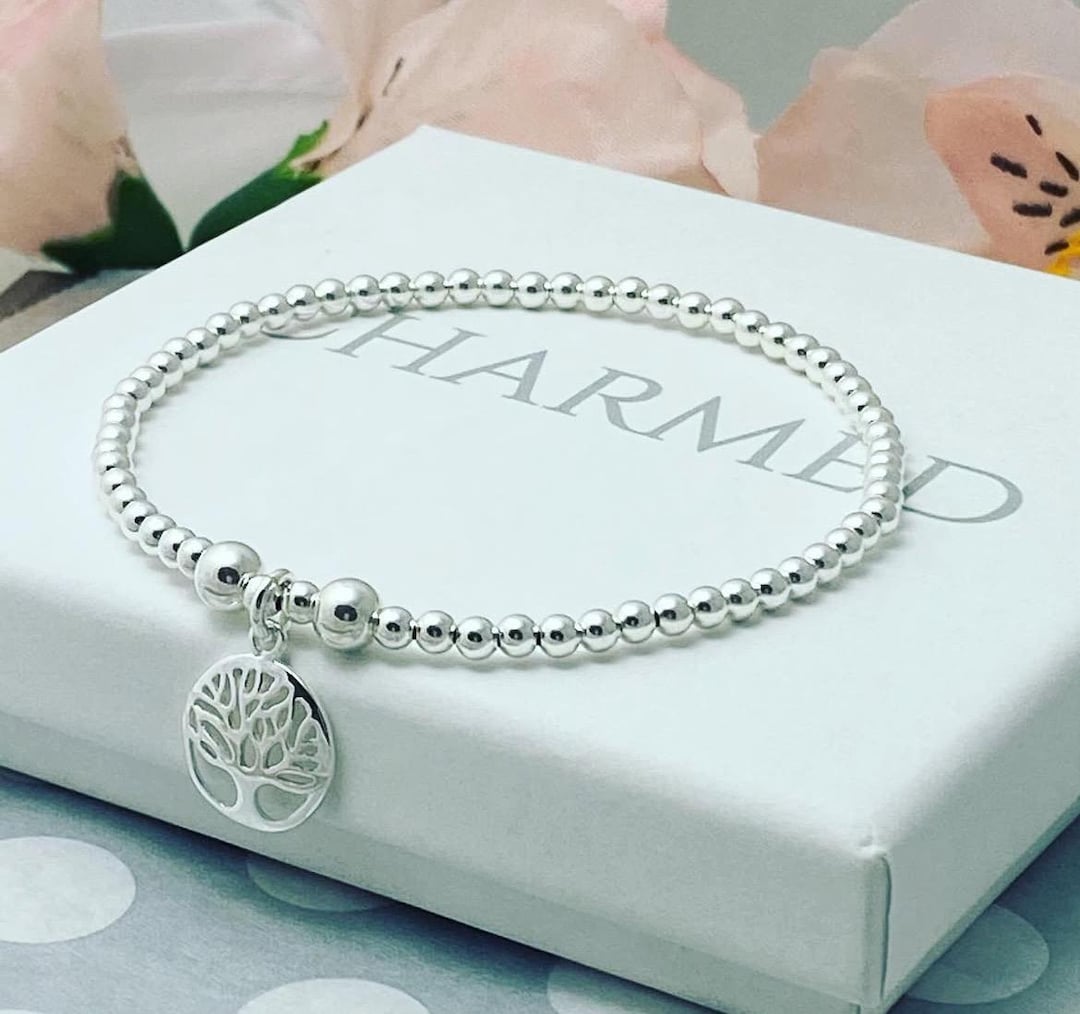 Sterling Silver Beaded Stacking Bracelet With Tree of Life Charm ...
