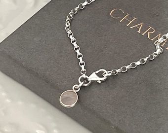 Ankle chain - sterling silver - pretty rose quartz mini pendant - gift for her - Christmas gift / birthday gift - 925 options to personalise