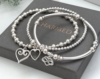 Sterling silver hearts stacking set. Three gorgeous bracelets - starter stack - ladies gift - 925