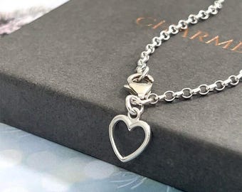 Sterling silver ankle chain with a sterling silver 10mm open heart charm - options for charm placement