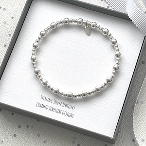 Sterling Silver Beaded Stacking Bracelet: 3/5mm Ball Design
