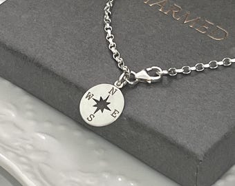 Ankle chain - sterling silver - pearl charm anklet - choice of charm position - dainty design - gift for her - quality compass charm
