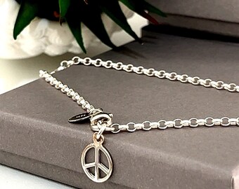Sterling silver anklet ladies ankle chain mini peace charm  ladies gifts 925