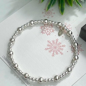 Sterling Silver Beaded Stretch Bracelet: Stacking Jewelry Gift