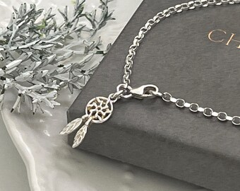 Ankle chain - sterling silver - dreamcatcher charm - gift for her - Christmas gift - birthday gift - 925