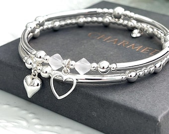 Stretch stacking bracelet set. Ladies gift birthday gift - gift for her - two bracelet offer - sterling silver bracelets - beaded bracelets