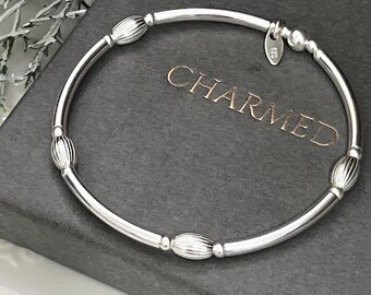 Ladies stretch stacking bracelet - beaded bracelet - tube bracelet with beautiful oval beads - gift for her - 925