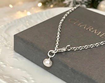 Ankle chain - sterling silver - elegant mini  heart anklet / gift for her - 925 fresh water pearl charm - options to personalise