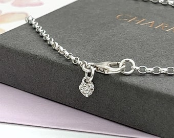 Sterling silver ankle chain - ladies anklet - tiny 5mm cz heart - ladies gift - 925 - choice of charm placement