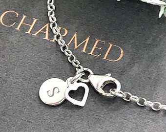 Ladies sterling silver anklet ankle chain with a cute mini heart and initial charm ladies gifts 925 21st 30th 40th 50th offer  uk