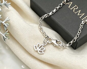 Ankle chain - sterling silver - dainty lotus flower charm - gift for her - anklet - 925