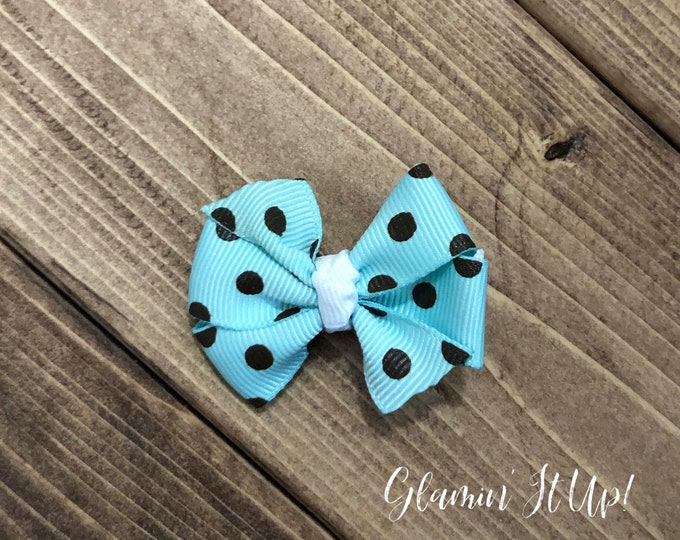 Brown and White Polka Dot Print 2 inch Mini Hair Bow Mint Green