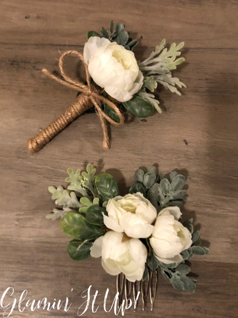 Ivory Hair Comb Pageant hair Rustic Hair Comb,Boho,Vintage Bridal Comb,Boutonni\u00e8re, Wedding Comb Greenery Flower Hair Comb Pearls
