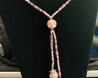 Boho Lariat Style Necklace Pinks Chunky