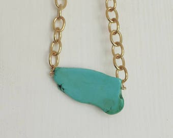 turquoise large magnesite stone statement necklaces on gold chain "pomo", tribal, minimalist, boho, statement