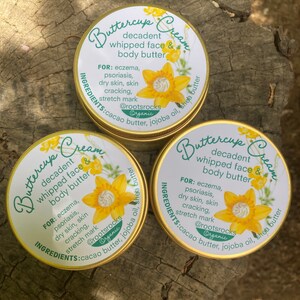 Buttercup Cream: a decadent whipped face & body butter. Healing for eczema, psoriasis, dry cracked skin, stretch mark prevention with cocoa image 9