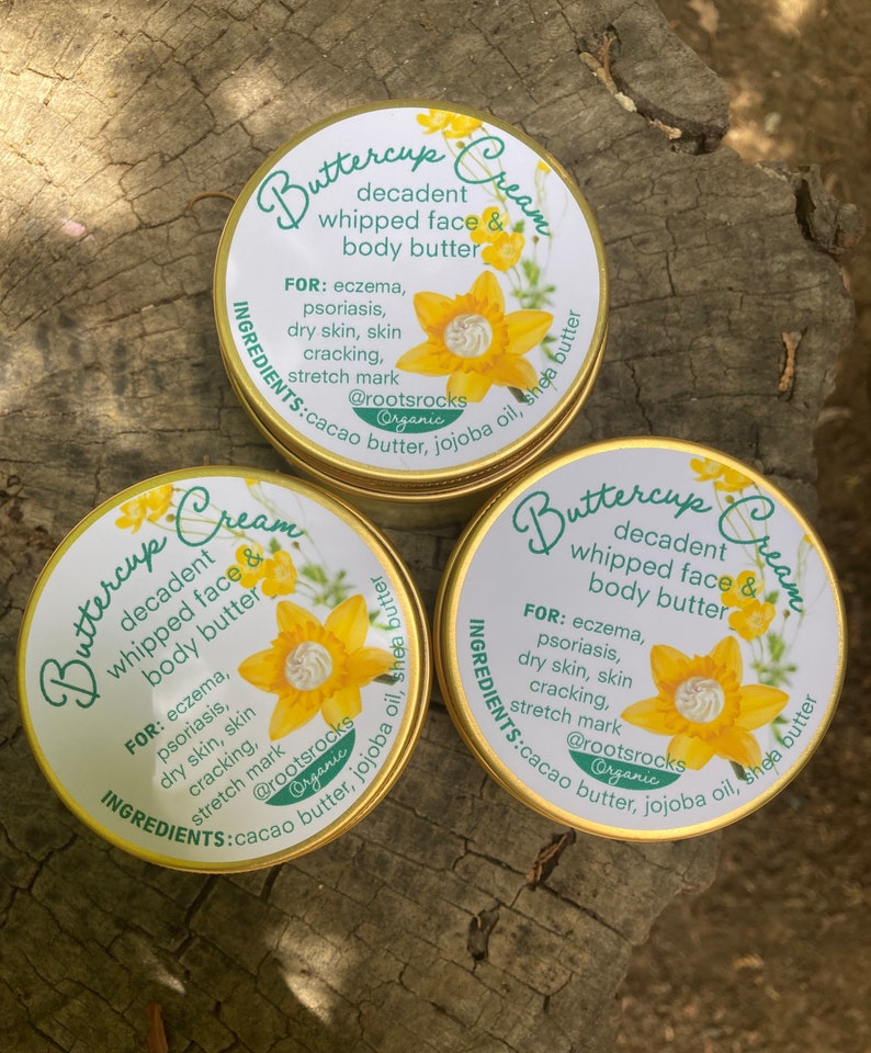 Buttercup Cream: a decadent whipped face & body butter. Healing for eczema, psoriasis, dry cracked skin, stretch mark prevention with cocoa image 9