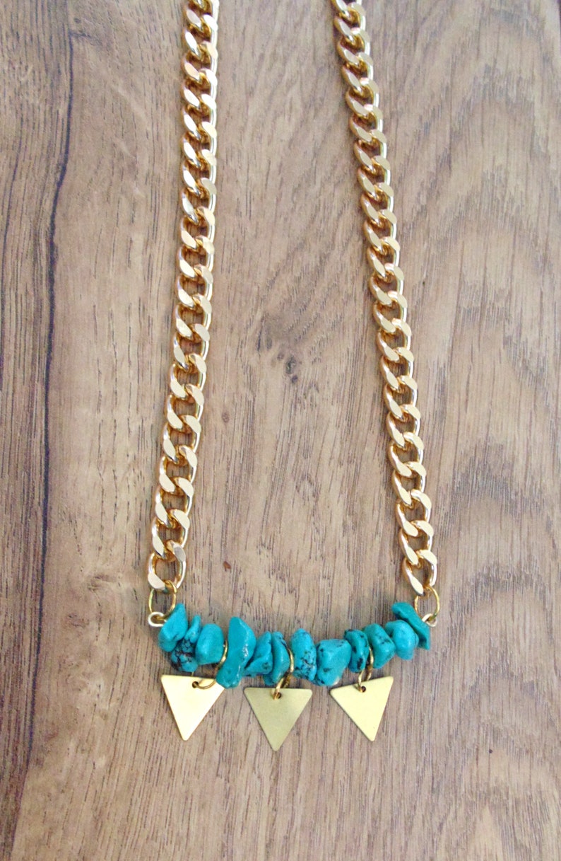 RARE turquoise stone Outlander inspired necklaces on gold cuban link chain aqua carib, tribal, minimalist, boho, statement, throat chakra image 3