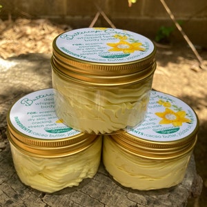 Buttercup Cream: a decadent whipped face & body butter. Healing for eczema, psoriasis, dry cracked skin, stretch mark prevention with cocoa image 4