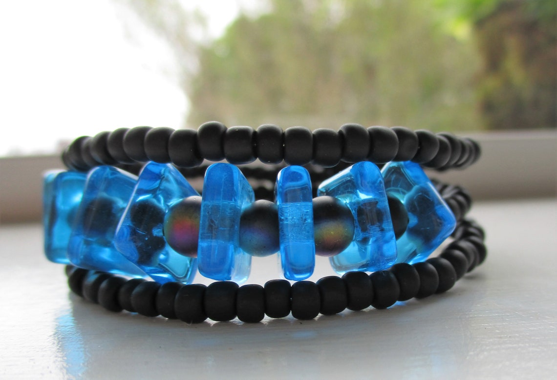 Matte Black Glass Beads and Blue Square Glass Beads Make This Etsy