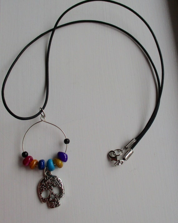 Sugar skull brightly colored necklace.....la calavera de | Etsy