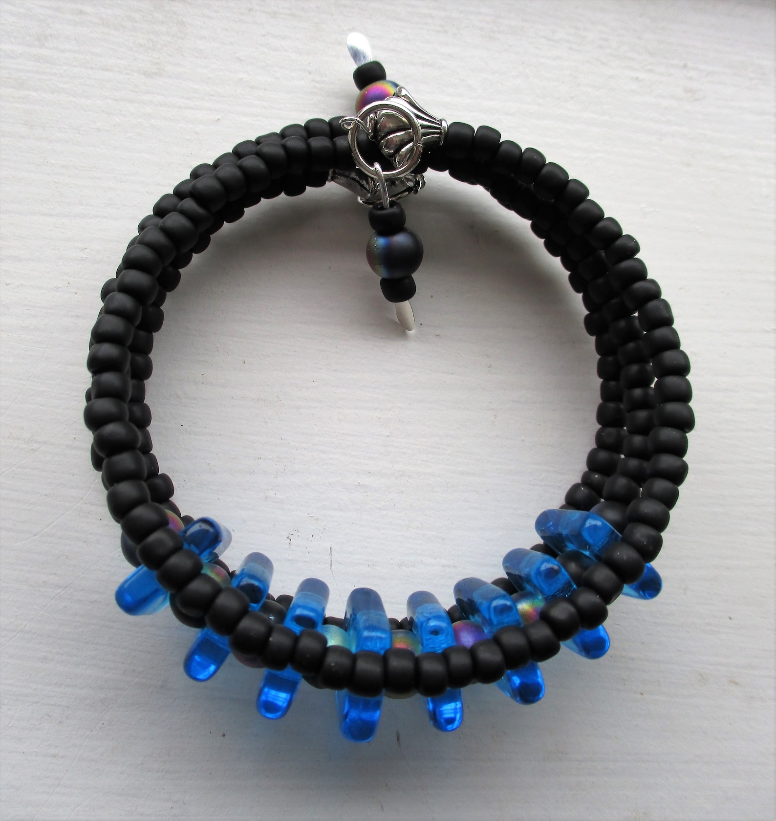 Matte Black Glass Beads and Blue Square Glass Beads Make This Etsy