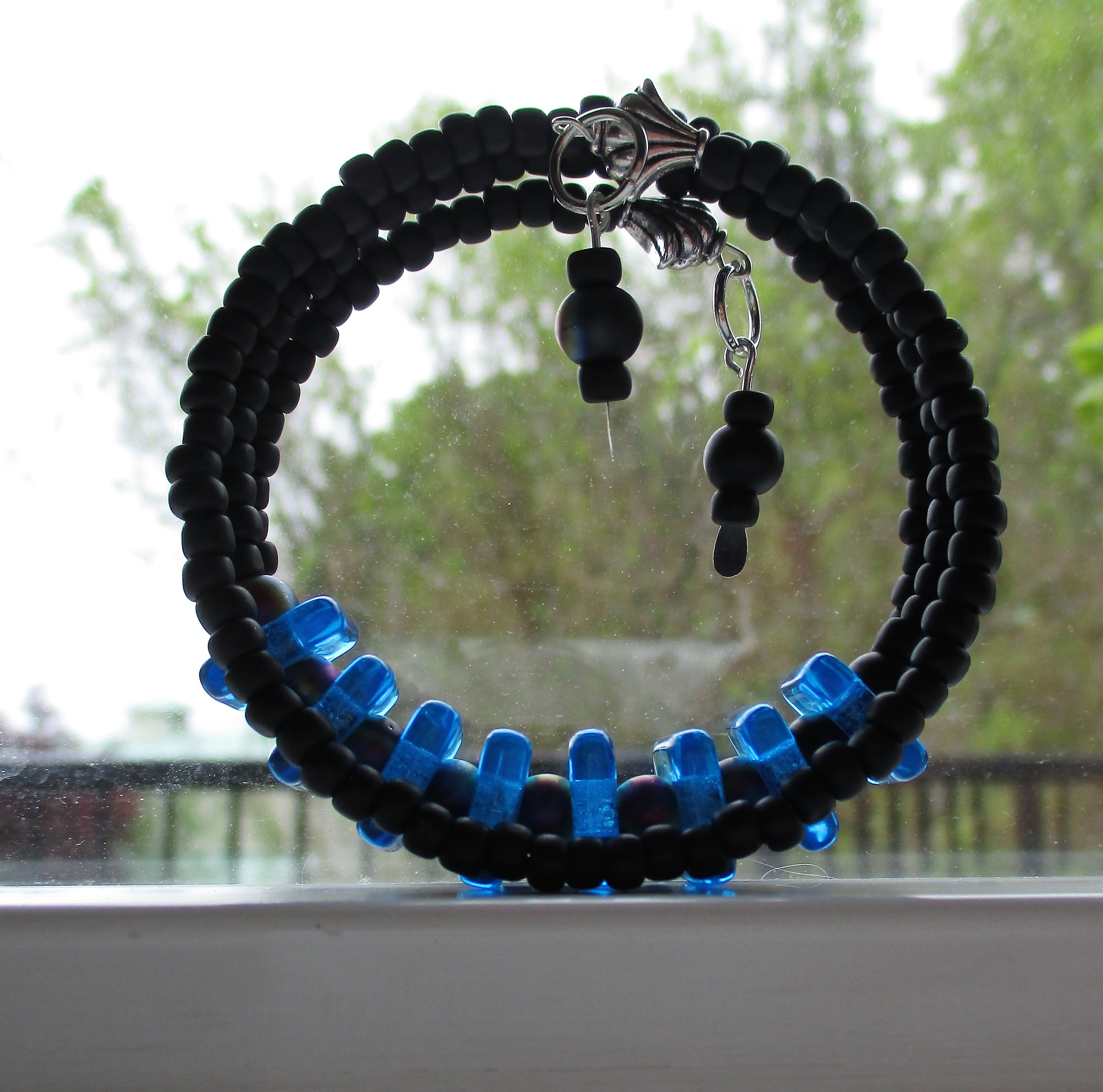 Matte Black Glass Beads and Blue Square Glass Beads Make This Etsy