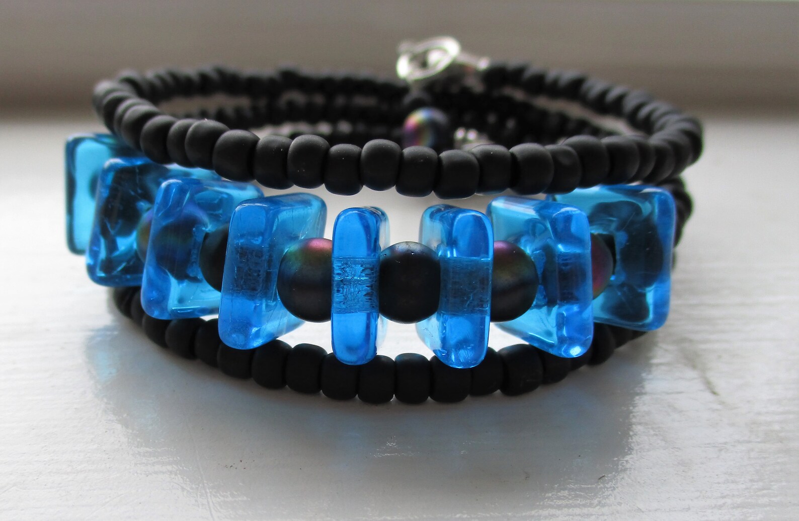 Matte Black Glass Beads and Blue Square Glass Beads Make This Etsy