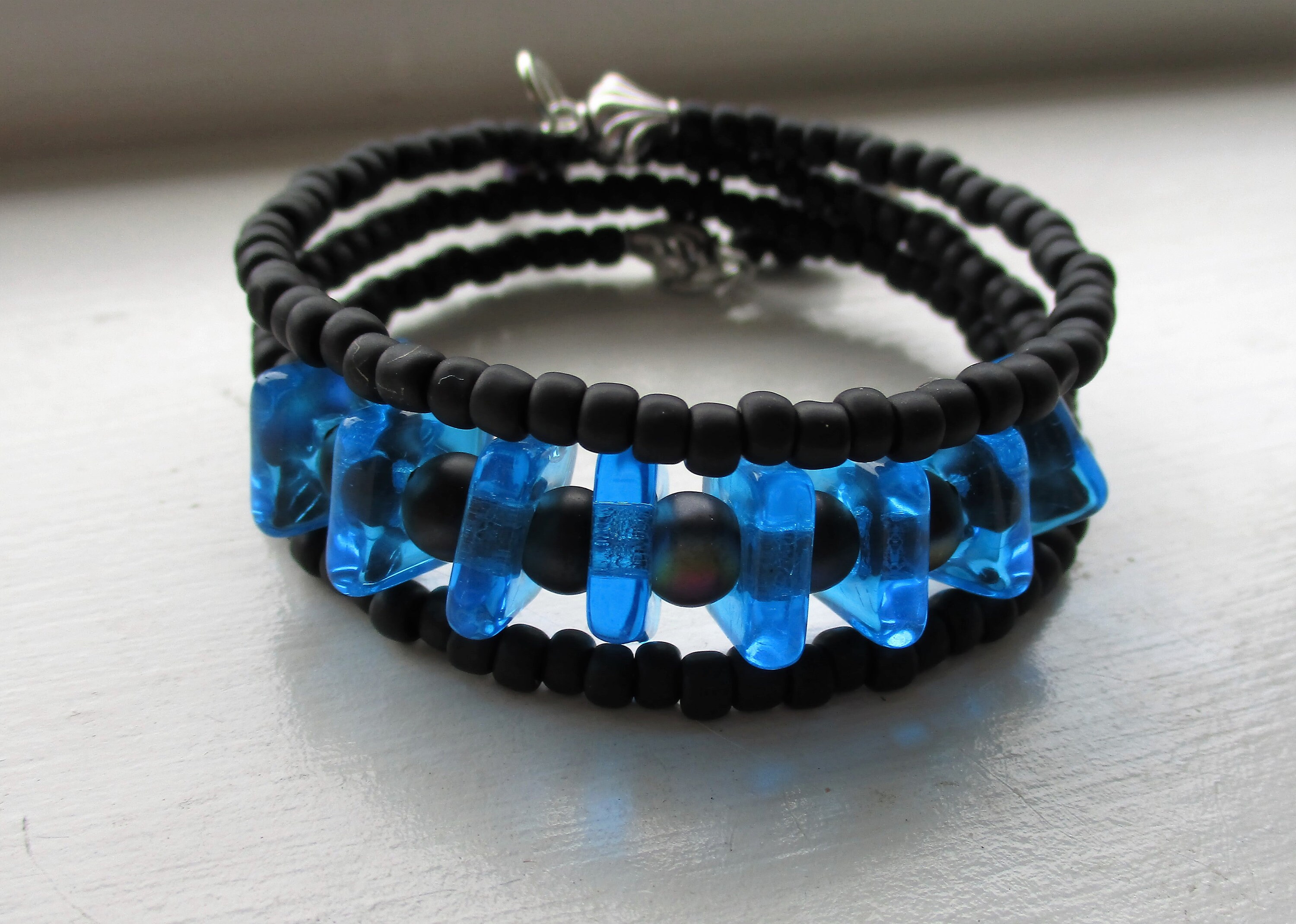Matte Black Glass Beads and Blue Square Glass Beads Make This Etsy