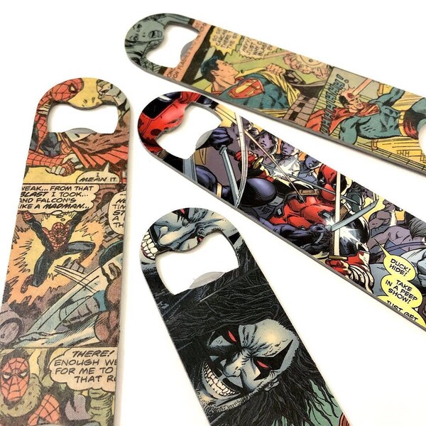 Abridores de botellas de superhéroes - Cuchillas de barra de superhéroes - Abridores de botellas de cómics - Regalos para padrinos de boda - Regalos personalizados