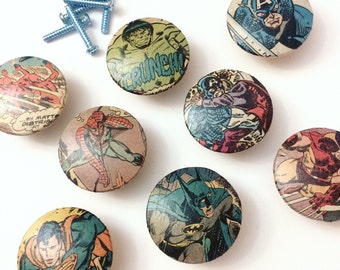 Superhero Drawer Knobs - Comic Drawer Knobs - Nursery Drawer Knobs - Kid's Room Knobs