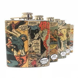 Personalized Superhero Flask - Groomsmen Flask - Geek Flask - Comic Book Flask - Bridesmaid Flask