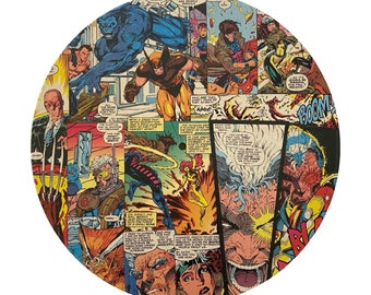 Comic Book Customized Vinyl Record Collage- Superhero Vintage Comic Book Wall Art