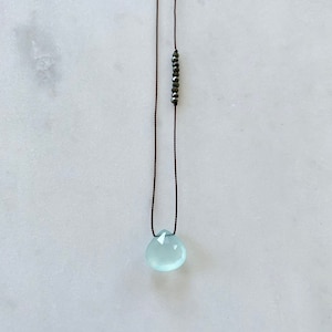 Blue CHALCEDONY GEM Drop Healing NECKLACE w/Faceted Blue Chalcedony + Pyrite on Silk Cord w/Sterling Clasp/ Layering Necklace/ Healing