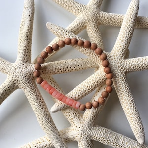 Genuine PINK CORAL Healing Bead with Rose Wood// Beaded Bracelets// Stacking Bracelet// Nautical Bracelet// Statement Bracelet// Coral