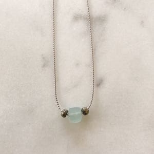 Aquamarine and Pyrite GEM DROP Healing NECKLACE with Faceted Beads on Silk Cord// Layering Necklace// Healing Necklace// March Birthstone