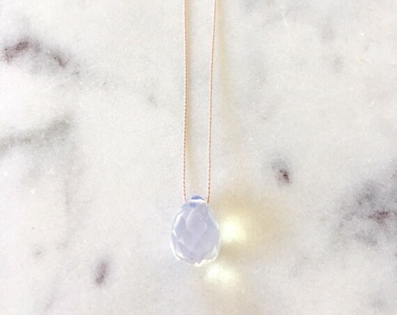 Opalite GEM DROP Healing NECKLACE with Faceted Briolette Bead on Silk Cord// Layering Necklace// Healing Necklace// Delicate Necklace