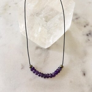 AMETHYST + Pyrite Gem Drop HEALING Necklace w/Faceted Beads on Sturdy Cord/ Layering Necklace/ Healing Necklace/ FEBRUARY Birthstone